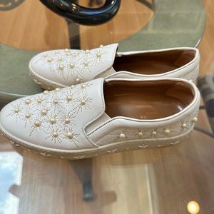 Aquazzura Cosmic Pearls white Leather Slip On Sneakers